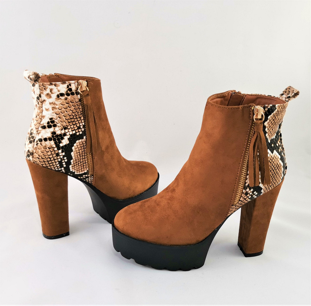 Жіночі Черевики Руді на Каблуку та Платформі Замшеві Модельні Ботильйони (розміри: 39) - 24 Дніпро - фото 2