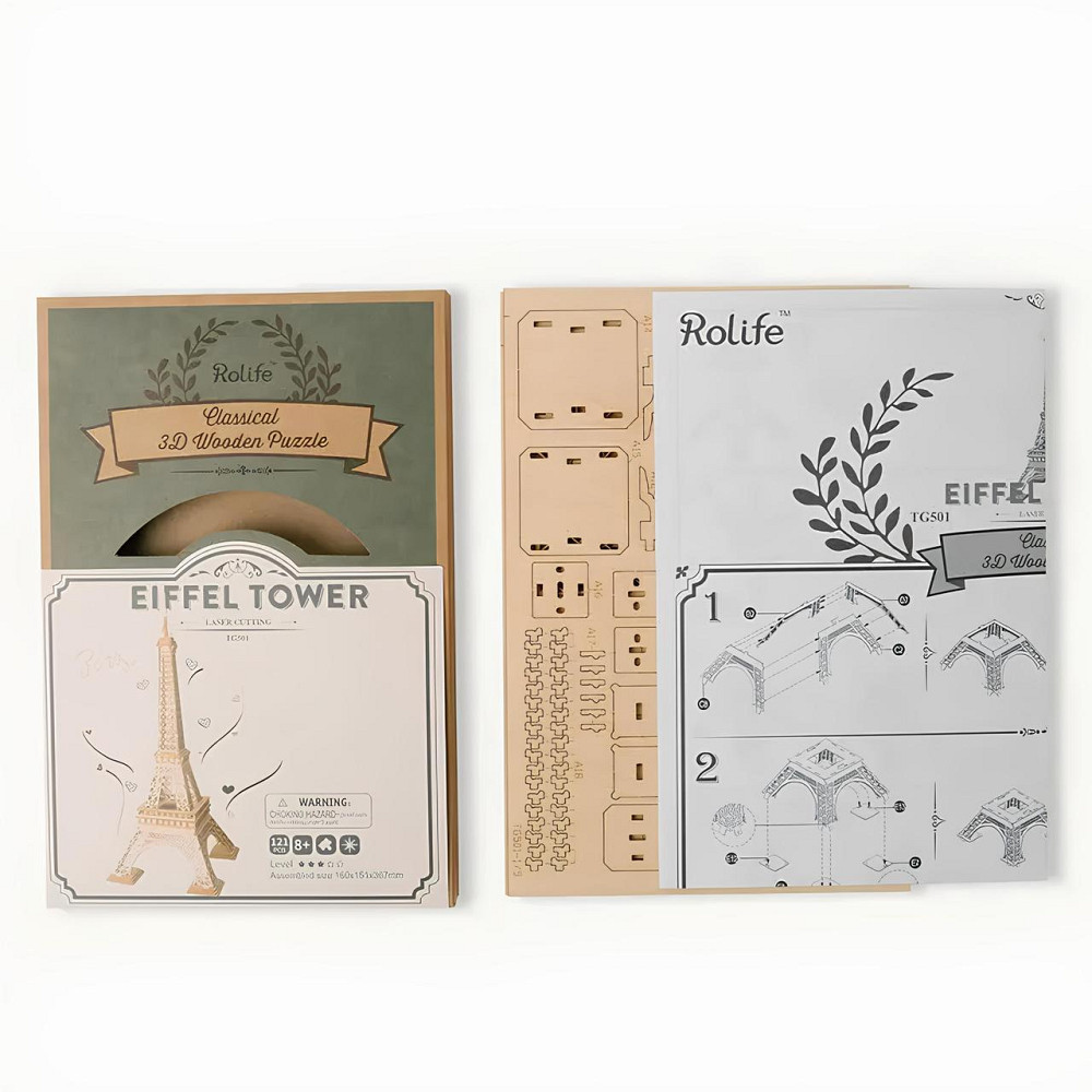 Конструктор Robotime Ейфелева вежа 121 деталь. Дерев'яна збірна 3D модель Ейфелевої вежі 165х157х365 мм Київ - фото 4