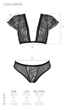 Комплект Passion LEAFA BIKINI black, XXL/XXXL, бюстгальтер-топ с рукавчиками, стринги-шортики с вырезом Sex Aura Киев