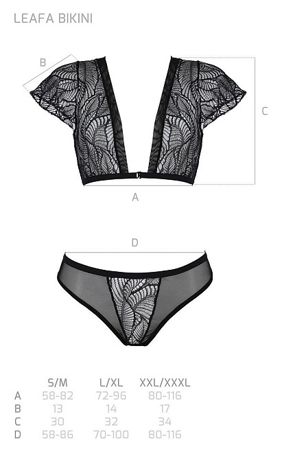 Комплект Passion LEAFA BIKINI black, XXL/XXXL, бюстгальтер-топ с рукавчиками, стринги-шортики с вырезом Sex Aura Киев - изображение 5