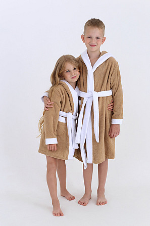 Халат дитячий Ideal Textile махровий з капюшоном бежевий (56860441) 10 р. (130-140 см) Чернівці - фото 1