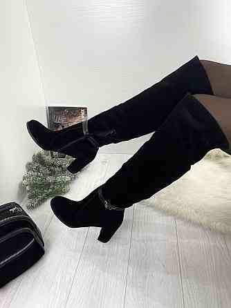 Kluchini Ботфорты женские KLUCHINI черные натуральная замша высота 50см обхват голени 36-39см к Коломия