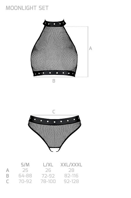 Білизна з відкритим доступом Passion MOONLIGHT SET L/XL black топ, стрінги Sex Aura Київ - фото 8