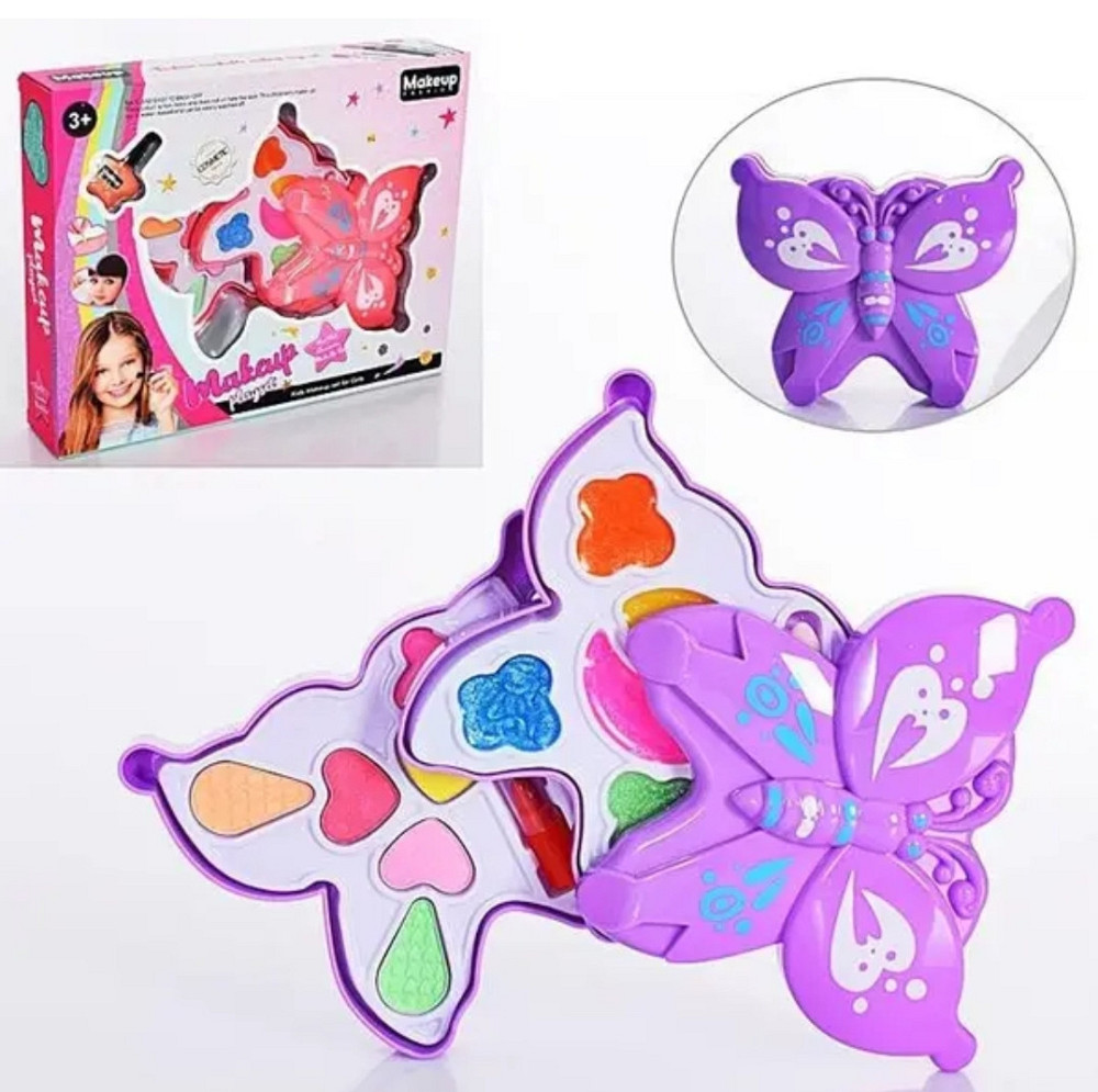 Дитяча Косметика "Метелик"  лавандовий 2-ярусна, тіні, пензлики, лак, помада, блискітки Київ - фото 2