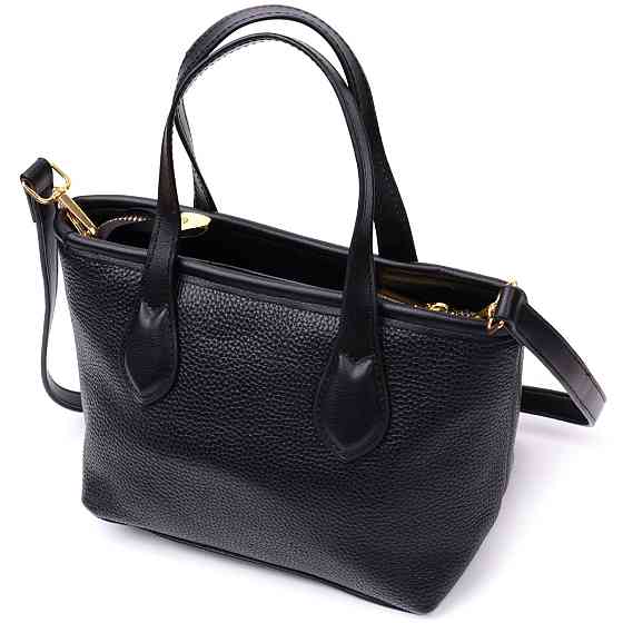 Містка сумка з двома ручками з натуральної шкіри Vintage 22286 Чорна Київ