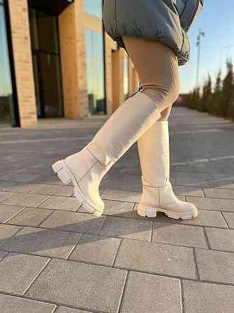 Чоботи зимові жіночі з натуральної шкіри на низькому ходу бежевого кольору р. 36, 37, 39 / Чобо Коломия