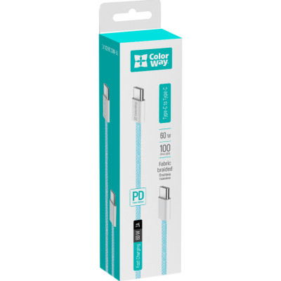 Дата кабель USB-C to USB-C 1.0m 60W 3.0А blue ColorWay (CW-CBPDCC061-BL) Вінниця - фото 10