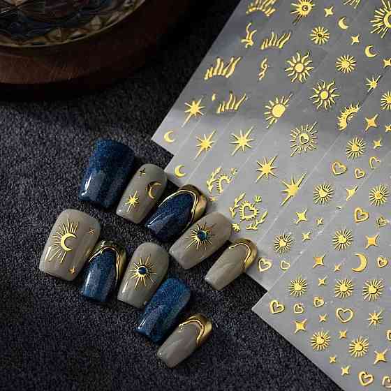 Наклейки для ногтей золотистые 3 листа дизайн солнце луна звезды Киев