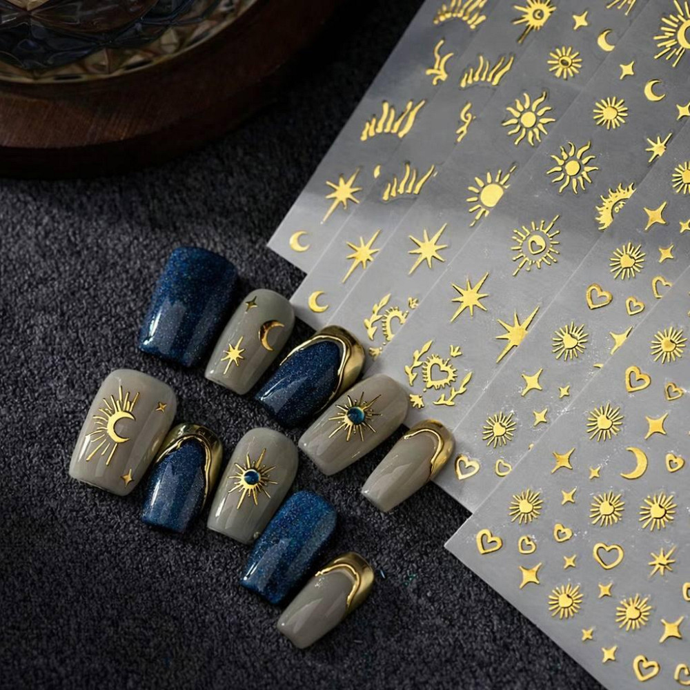 Наклейки для нігтів золотисті 3 листи дизайн сонце місяць зірки Київ - фото 1