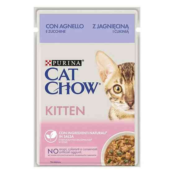 Вологий корм CAT CHOW Kitten для кошенят, шматочки у підливці, з ягням та цукіні, 85 г Київ