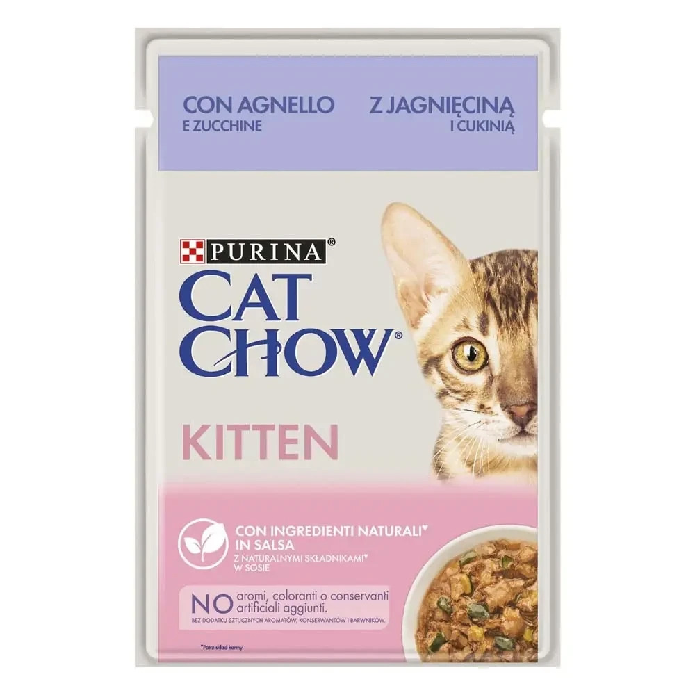 Вологий корм CAT CHOW Kitten для кошенят, шматочки у підливці, з ягням та цукіні, 85 г Київ - фото 1