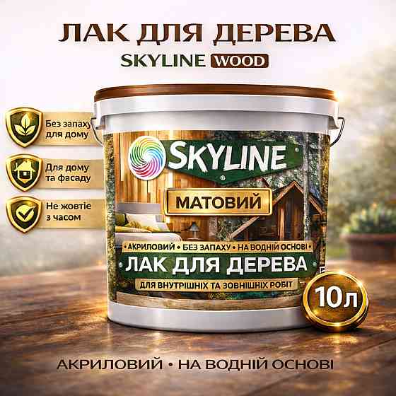 Лак для дерева Skyline матовий акриловий прозорий без запаху для внутрішніх та зовнішніх робіт 10 л Харків