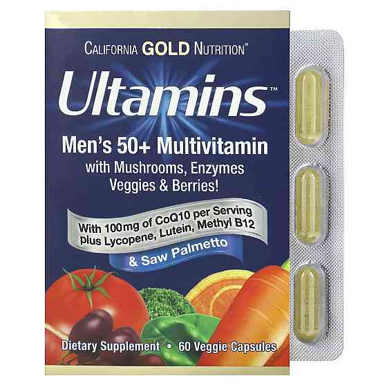 Мультивитамины для мужчин California Gold Nutrition Ultamins Men's 50+ Multivitamin, 60 Veggie Capsule Луцк