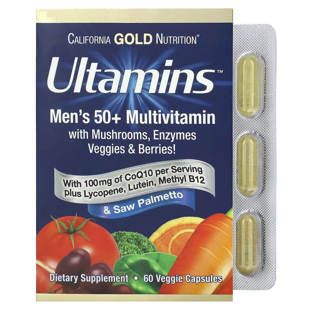 Мультивитамины для мужчин California Gold Nutrition Ultamins Men's 50+ Multivitamin, 60 Veggie Capsule Луцк - изображение 1