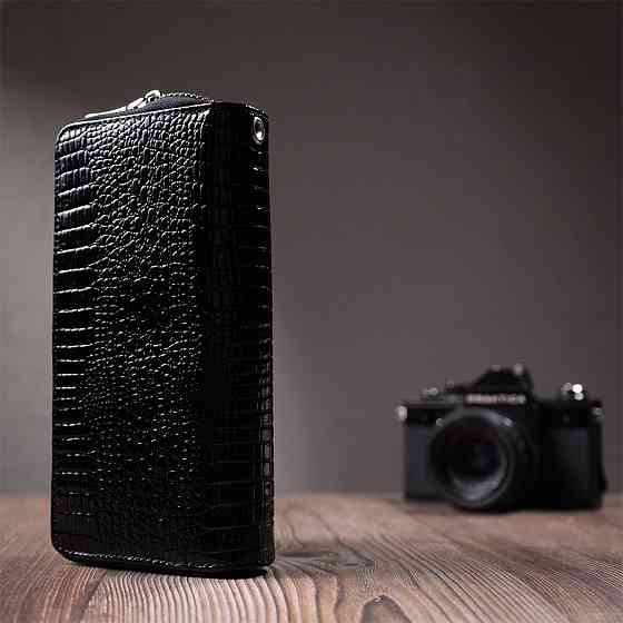 Стильний фактурний клатч на два відділення із лакованої натуральної шкіри ST Leather 22693 Чорний Київ