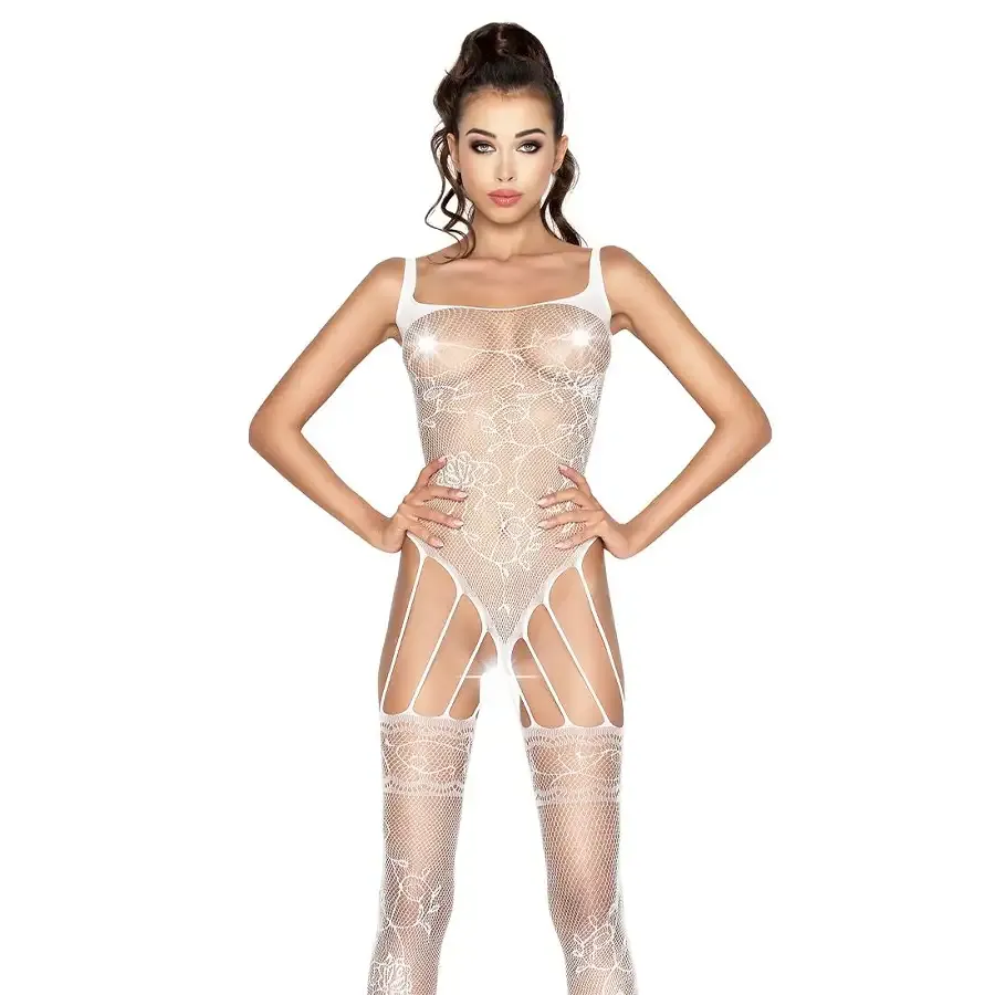 Бодістокінг Passion BS034 white, комбінезон, імітація боді і панчіх Львів - фото 1