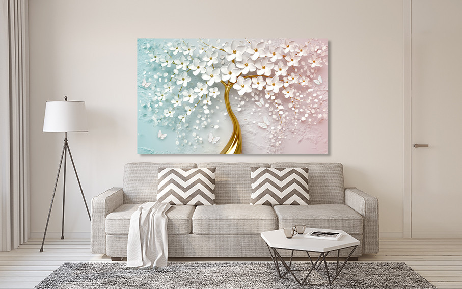 Картина холст в гостиную / спальню  Дерево білі  квіти  MLP_175 80x120 см Киев - изображение 2