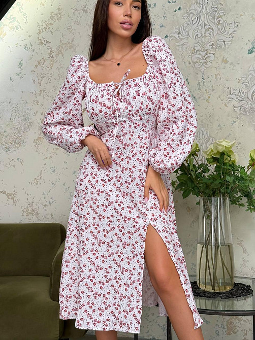 Стильне жіноче елегантне плаття з квітами муслін принт. Рожевий, 46/48 Одеса - фото 1