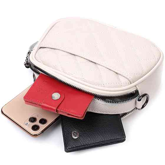 Жіноча стьобана сумка з м'якої натуральної шкіри Біла (Vintage) Київ