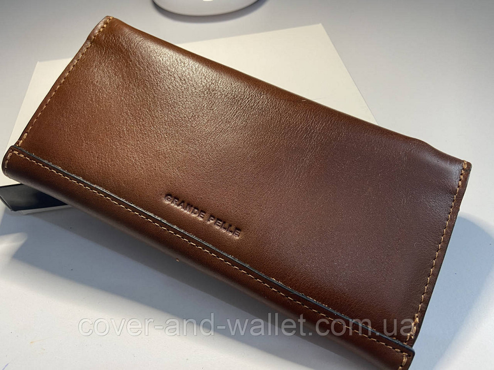 Коричневий гаманець великого розміру з гладкої шкіри на магнітній застібці Grande Pelle Festa 513623 Київ - фото 3