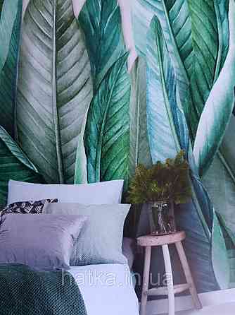 Шпалери вінілові Grandeco One roll one motif 2 A39501 панно рослини великі листки зелені на бежевому Київ