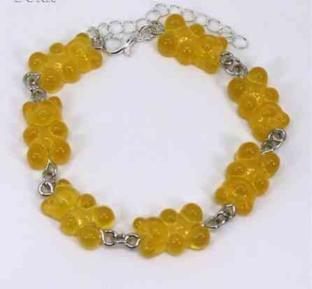 Браслет с мармеладными мишками на ногу оранжевый - длина 18см + 4см, регулируется, смола, цинковый сплав Киев