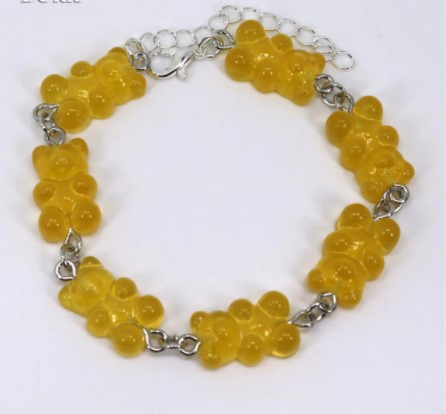 Браслет с мармеладными мишками на ногу оранжевый - длина 18см + 4см, регулируется, смола, цинковый сплав Киев - изображение 1