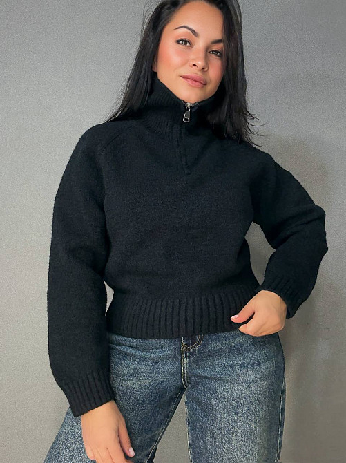 Светр жіночий A-N 1780 з коміром на блискавці оверсайз one size, чорний, one size Київ - фото 16