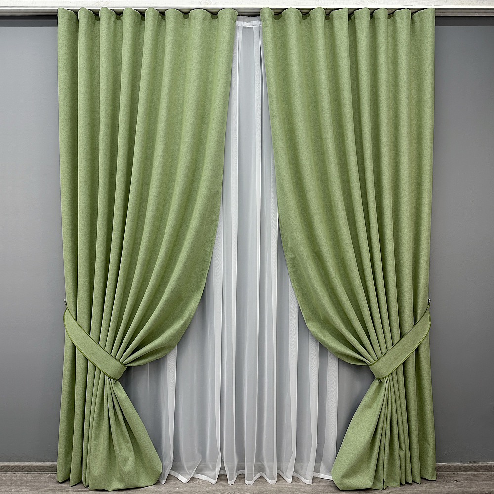 Комплект готових штор VR-Textil Блекаут двосторонній ASHEN NIGHT № 1841ш Оливковий 150х290 см 2 шт (33-0876) Київ - фото 2