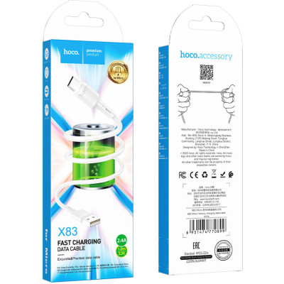 Дата кабель USB 2.0 AM to Micro 5P 1.0m 2.4A PVC X83 white HOCO (6931474770899) Винница - изображение 3