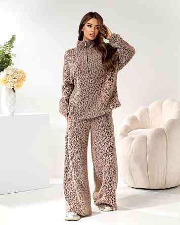 Женский стильный теплый принтованный костюм, альпака принт Шоколад, 42/44 Одесса