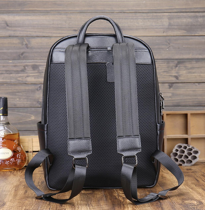 Чорний чоловічий шкіряний рюкзак для ноутбука Tiding Bag Київ - фото 8