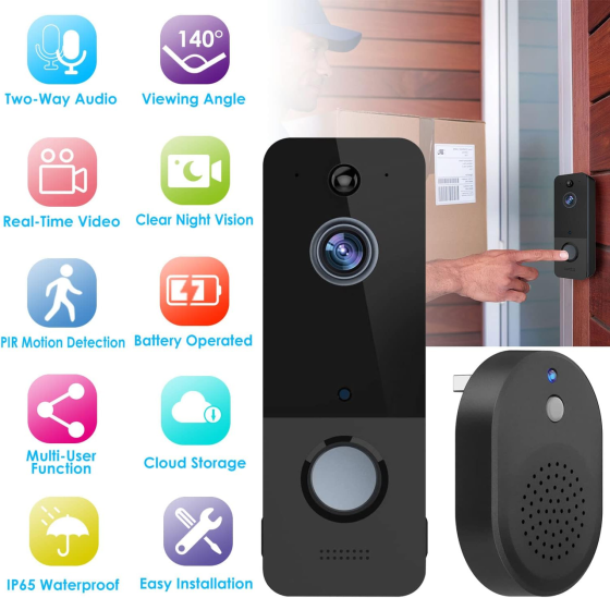 Уценка Смарт-видеозвонок Security T8 Wi-Fi, 720P, ночное видение, PIR датчик движения, беспроводной видеозвонок USB, без аккумулят Киев