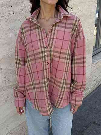 Женская теплая рубашка свободного кроя в клетку турецкая байка Розовый, 46/48 Одесса