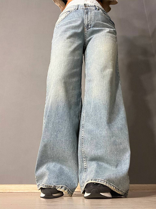 Джинси жіночі I8 162-76 PALAZZO BOXER біла резинка на талії широкі від стегна, блакитний з зеленим,  Одеса - фото 9