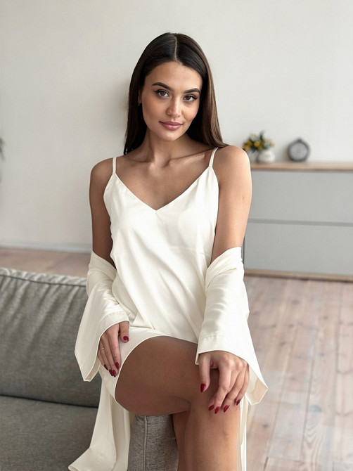 Женская ночная рубашка шелковая на регулируемых бретельках Белый L Харьков - изображение 5