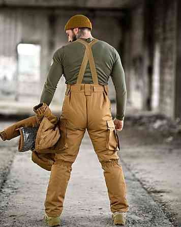 Зимний тактический мужской костюм койот куртка штаны на синтепоне с подтяжками теплый закрывает поясницу 54 р Одесса