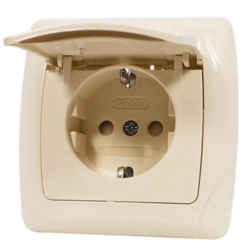 CARMEN Розетка с заземлением с крышкой крем Viko Харьков - изображение 1
