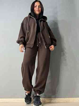 Костюм жіночий A-N 27066 спортивний оверсайз худі на блискавці та джогери коричневий, коричневий, M Київ