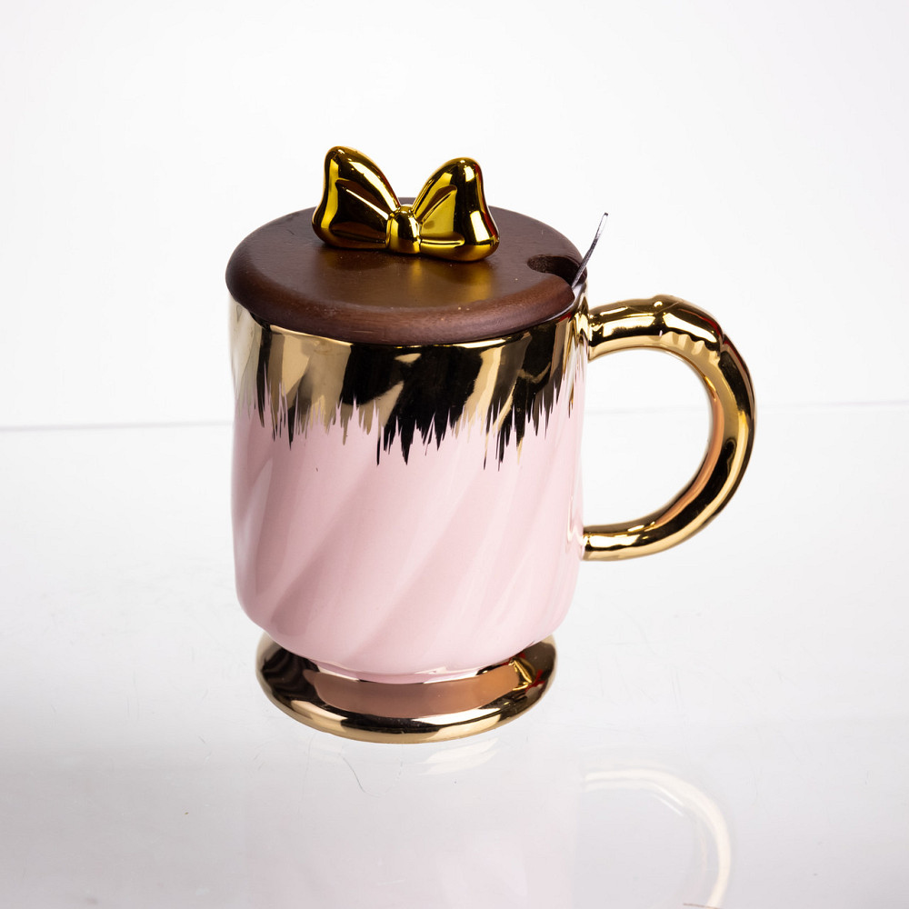 Yiwu Новорічна порцелянова чашка «Золотий Вихор» 450 мл з кришкою і ложкою Yiwu FM-23B Коломия - фото 2