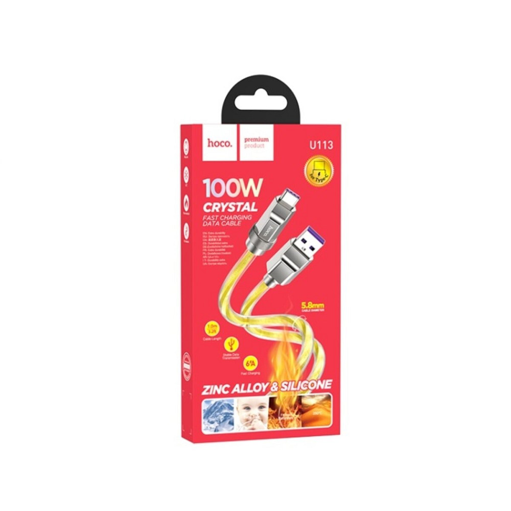 Кабель HOCO U113 Solid 100W silicone charging data cable Type-C Gold Київ - фото 5