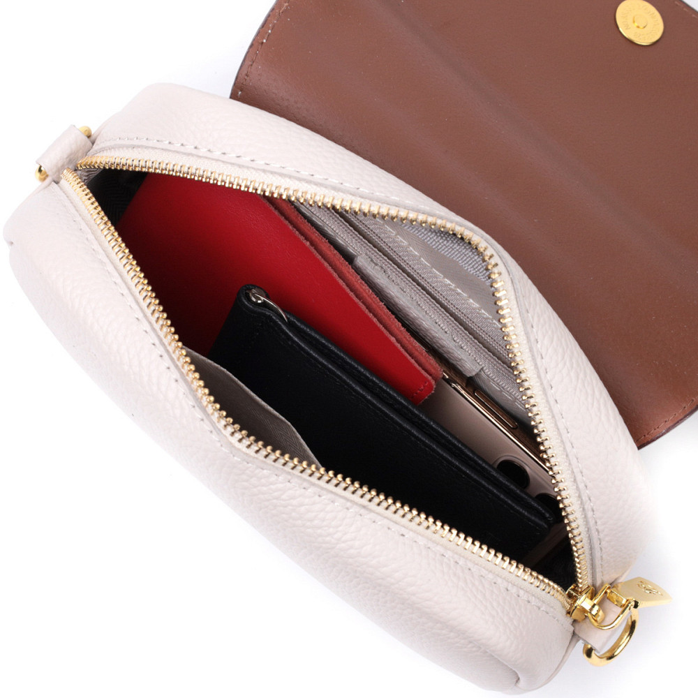 Красивая женская сумка с клапаном из натуральной кожи Vintage 22431 Белая Киев - изображение 7