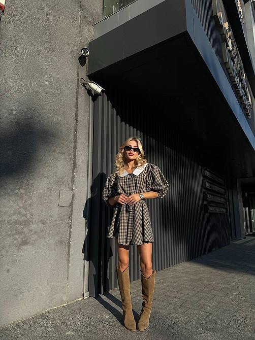 Женское стильное платье в клетку с белым воротником турецкая байка Одесса - изображение 7