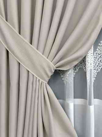 Комплект штор VR-Textil рогожка преміум TERRA LUXE 150х270 2шт і Тюль 400х270 1859ш-1706т Попелястий з молочним 71-186/3 Київ