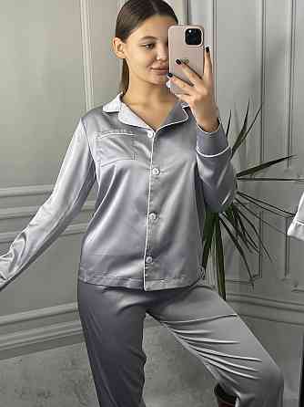 Комплект шовковий трійка сорочка з шортами і штанами Сірій L Харків