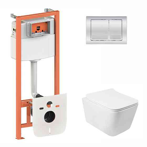 Готове рішення Qtap для ванної кімнати: підвісний унітаз Crow Rimless 520х360х290+ комплект інсталяції Nest 4 в 1 (квадратна Київ