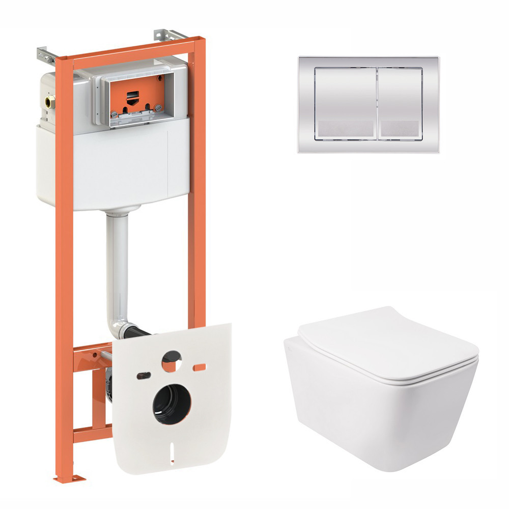 Готове рішення Qtap для ванної кімнати: підвісний унітаз Crow Rimless 520х360х290+ комплект інсталяції Nest 4 в 1 (квадратна Київ - фото 1