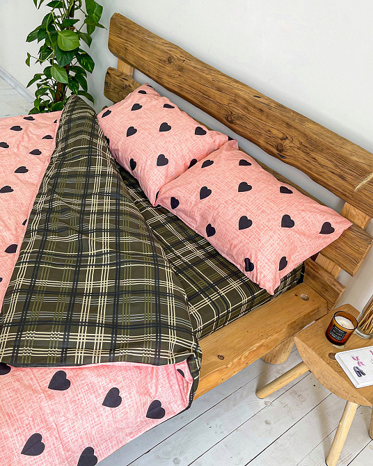 Комплект постільної білизни Ideal Textile бязь з принтом клітинка, серця полуторний (56860551) Чернівці - фото 5