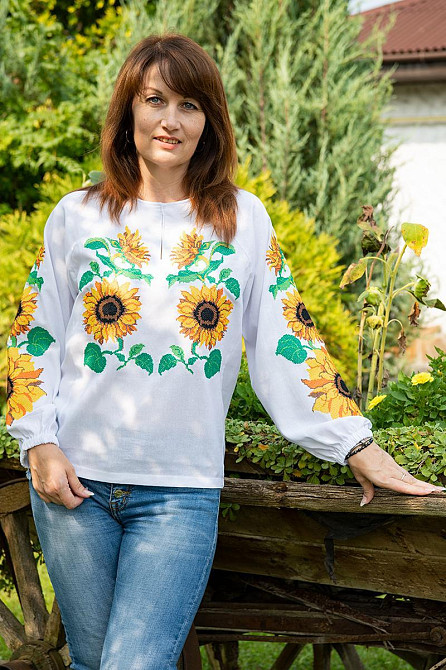 Вишиванка жіноча, лляна з довгим рукавом, біла, топ Київ - фото 4