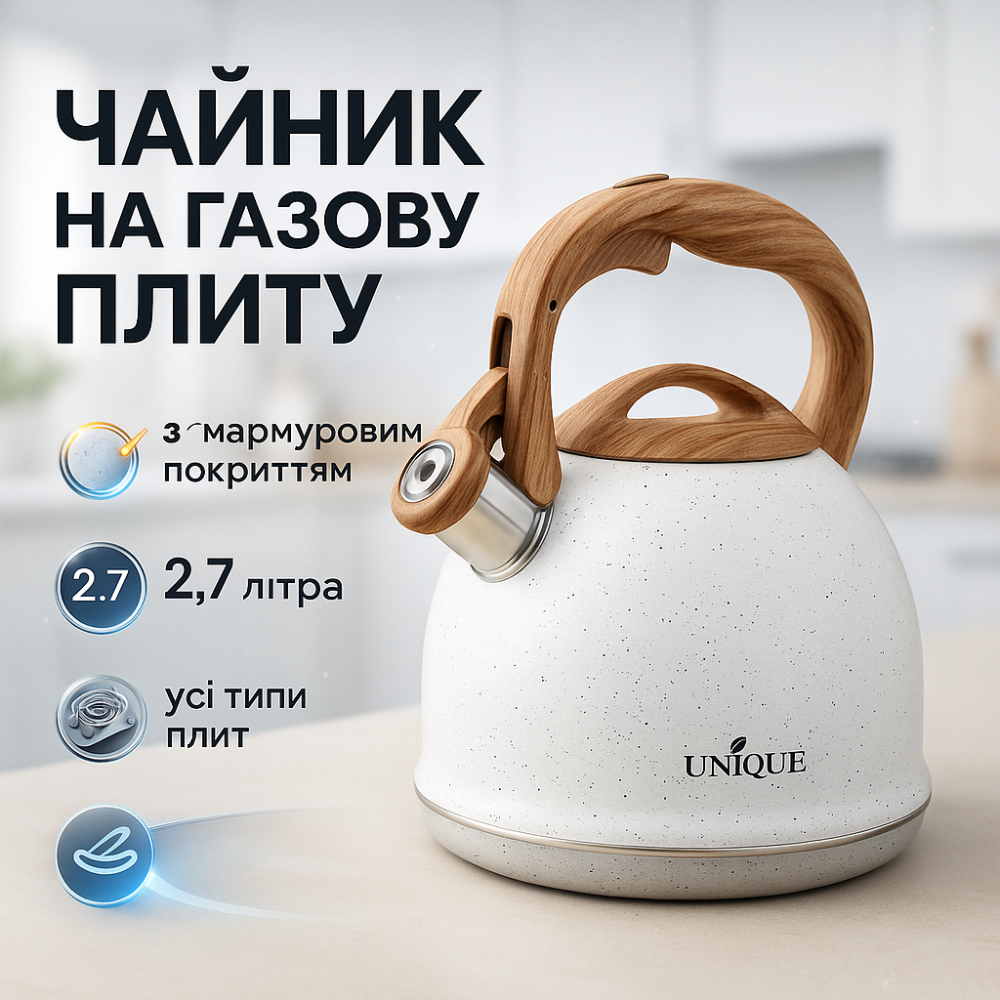 Хороший чайник для газовой плиты Unique, Качественный чайник из нержавеющей стали со свистком AP-44 Киев - изображение 9